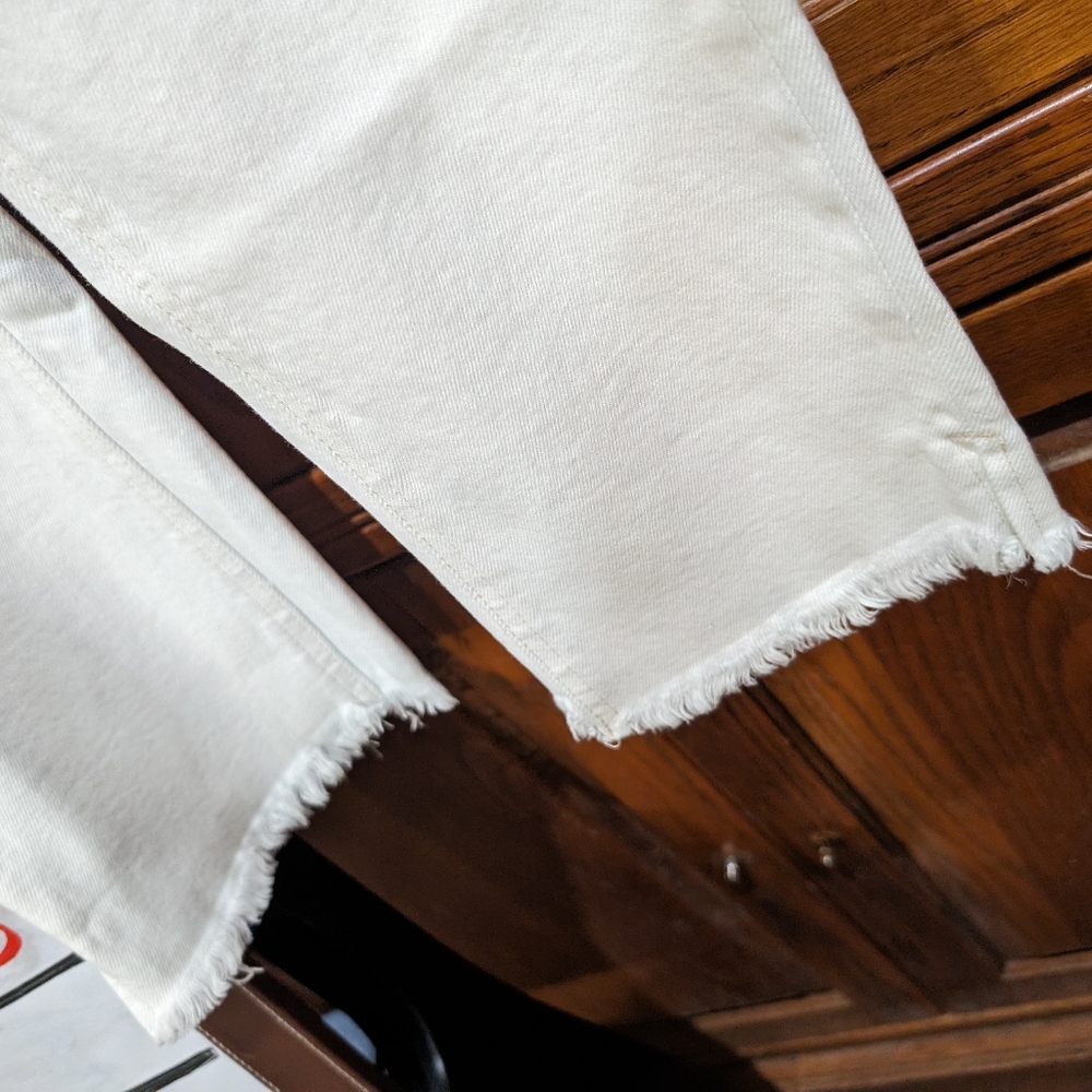 Kancan 9/28 white stretch denim raw hem ankle straight loose fit comfy‎ jeans - Picture 6 of 7
